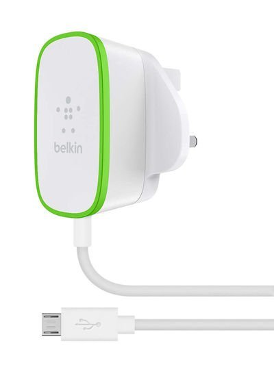 belkin Wall Charger With Hardwired MicroUSB Cable 2.4A White