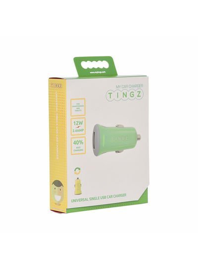 TINGZ My Car Charger 2.4A Universal Single USB Car Charger Green/Yellow