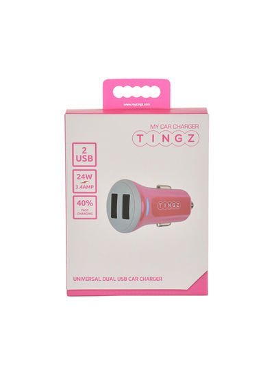 TINGZ My Car Charger 3.4A Universal Dual USB Car Charger Pink