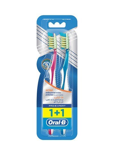 Oral B Pro-Expert Antibac Medium Manual Toothbrush, Pack Of 2 Multicolour 40 Medium