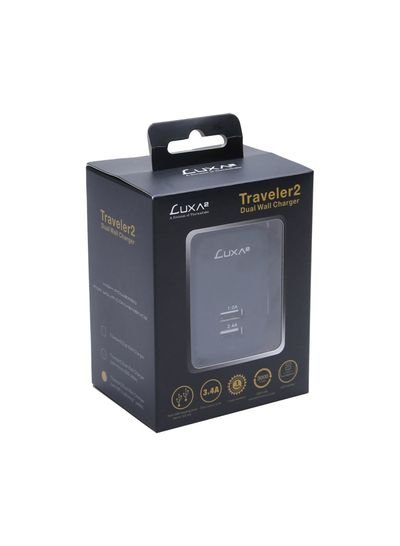 LUXA2 Traveler2 Dual Wall Charger With Lightning Cable Black