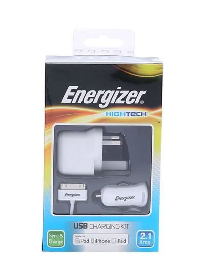 Energizer Hightech 3-In-1 USB Charging Kit For iPhone 4/4s White