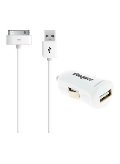 Energizer Hightech Single USB Car Charger For iPhone 4/4s White