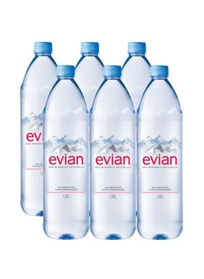 Evian Natural Mineral Prestige Water Bottle 1.25L Pack of 6