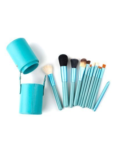 Generic 12-Piece Professional Makeup Brush Set With Cup Holder Blue