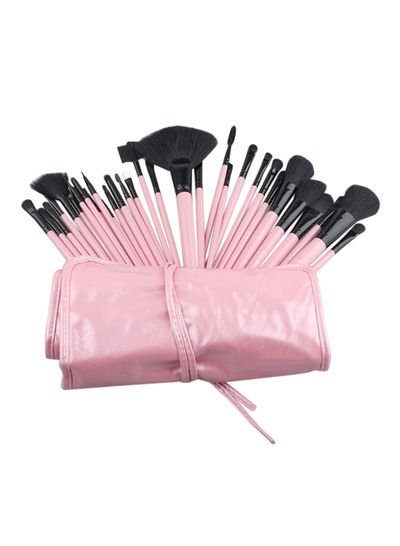 Generic 32-Piece Cosmetic Makeup Brush Set With Bag Pink/Black