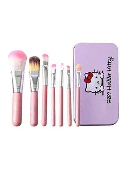 SKINPLUS 7-Piece Hello Kity Complete Makeup Mini Brush Kit With Storage Box Light Pink/Silver
