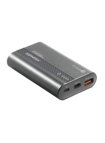 Promate 10000 mAh USB-C Power Bank, Compact Palm Size 18W USB Type-C Input /Output Power Delivery External Battery Charger with QC 3.0 Port for iPhone XS /XS Max, Samsung S9/S9+, PowerTank-10 Grey Grey