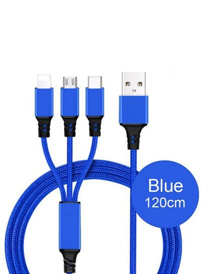 iTelker 3 In 1 USB Cable Charger For iPhone X/Xs/Xr Max/7/8/Samsung S10/Xiaomi 120centimeter Blue