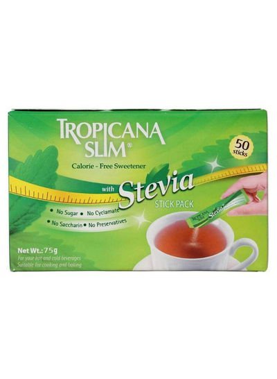 Tropicana Slim 50-Piece Stevia Stick Calorie Free Sweetener Set 75g