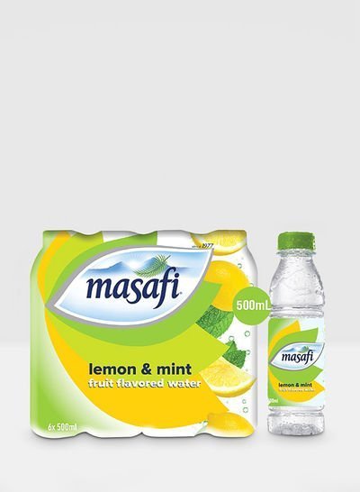 Masafi Lemon Mint Fruit Flavored Water Lemon 500ml Pack of 6