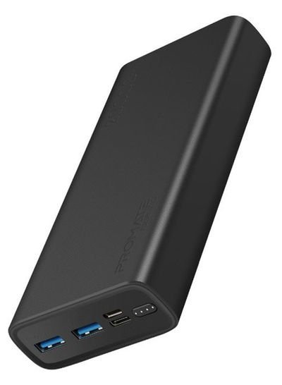 Promate 20000 mAh Power Bank, Super-Slim Fast Charging Portable Charger with 2A Dual USB Port, Over-Charging Protection and USB-C, Micro USB Input Port for Smartphones, Tablets, iPod, iPad, Bolt-20 Black Black