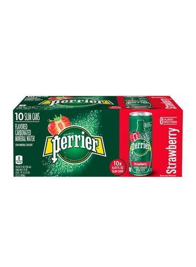 Perrier Sparkling Natural Mineral Water With Natural Strawberry Flavour Slim Can 250ml Pack of 10