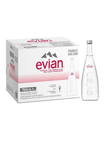 Evian Natural Mineral Water Glass 0.75L Pack of 12