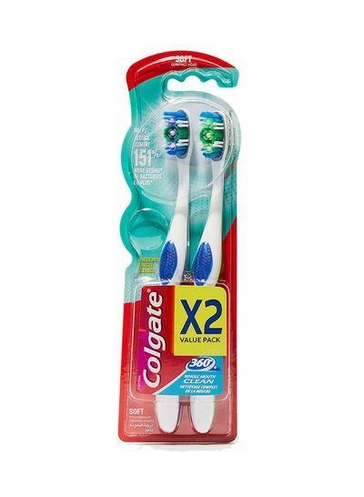 Colgate 2-Piece 360 Degree Whole Mouth Clean Soft Toothbrush