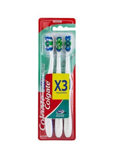 Colgate 3-Piece 360 Whole Mouth Clean Toothbrush Set White/Green/Blue