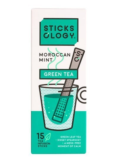 STICKSOLOGY 15 Moroccan Mint Green Tea Sticks Instant 37.5g Pack of 15