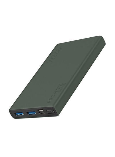 Promate Fast Charging Dual USB Power Bank 10000mAh Dark Green/Black