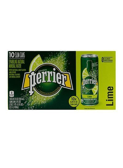 Perrier Lime Sparkling Natural Mineral Water Slim Can 250ml Pack of 10