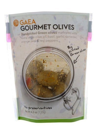 Gaea Marinated Pitted Green Gourmet Olives – 120 Gram