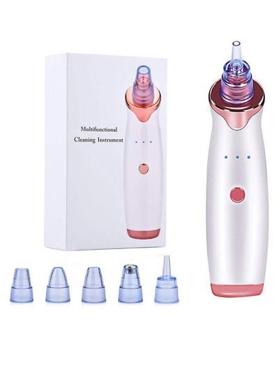 Generic 5-In-1 Blackhead And Acne Remover Vacuum Cleaning Instrument White/Rose Gold/Clear 10centimeter