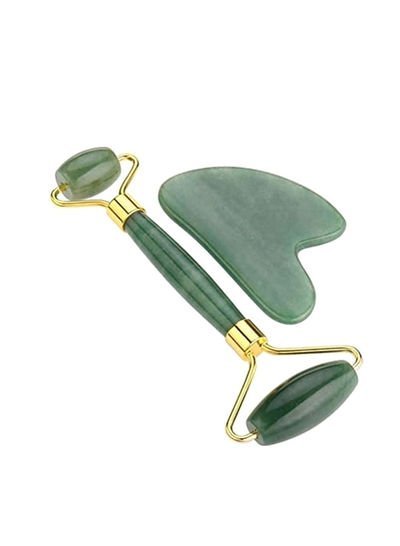 Generic Jade Roller Guasha Stone Massager Gift Set Green 220g