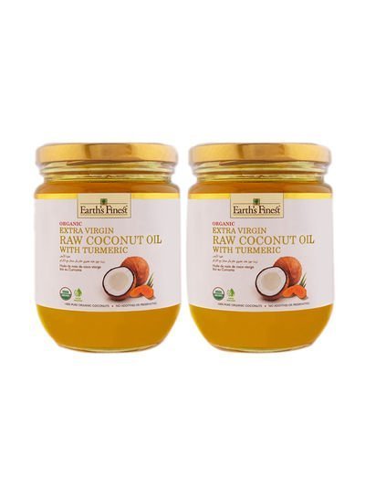 Earth`s Finest Organic Extra-Virgin Raw Coconut Oil with Turmeric Cold-Pressed for Cooking Pure And Unrefined 200ml Pack of 2