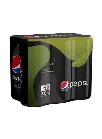 Pepsi Black Carbonated Soft Drink Lime Flavour Slim Cans Lime Yellow 330ml Pack of 6
