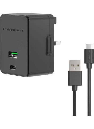 Powerology Powerology Dual Port Ultra-Quick PD Charger With Type-C Cable 0.2/1.2meter Black