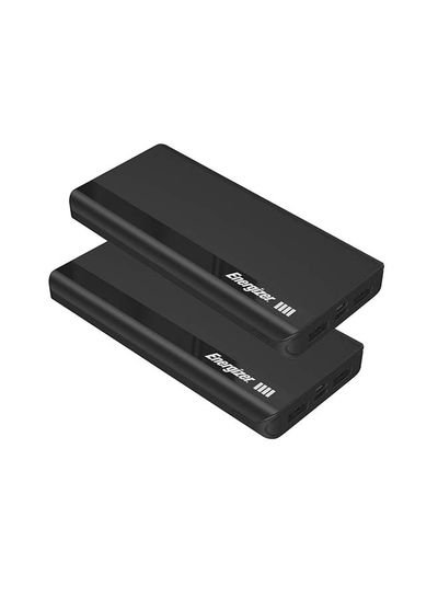 Energizer 2x Bundle of Rapid Charging Power Banks With Dual Outputs And Type-C,Micro USB Inputs, Slim, Compact with PowerSafe Management 10000mAh Black