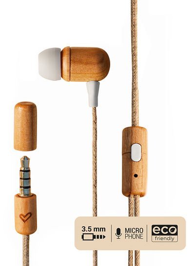 Energy Sistem Eco Earphones (Mini jack, In-ear, Sustainable Wood, Hemp cable, Mic, Control talk) Cherry Wood