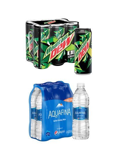 Mountain Dew Carbonated Mountain Dew Soft Drink Cans And Aquafina 330+500ml Pack of 12