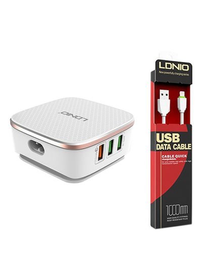 LDNIO 6-Port USB Adapter With Data Cable White
