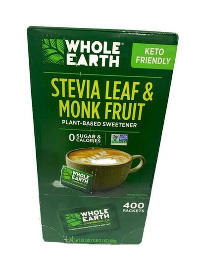 Whole earth 400-Piece Stevia Leaf & Monk Fruit Plant Based Sweetener 400 x 2g