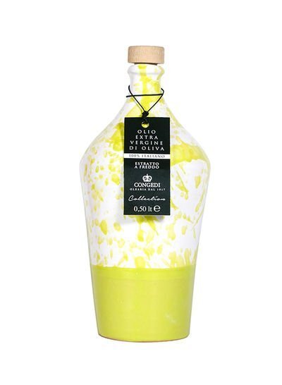 Congedi Italian Extra Virgin Olive Oil Cold Pressed in Ceramic Green/Yellow Handmade Gift Amphora 500ml