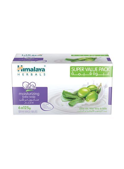 Himalaya Moisturizing Baby Soap With Olive Oil And Aloe Vera, Pack Of 6 – 125G, Super Value Pack