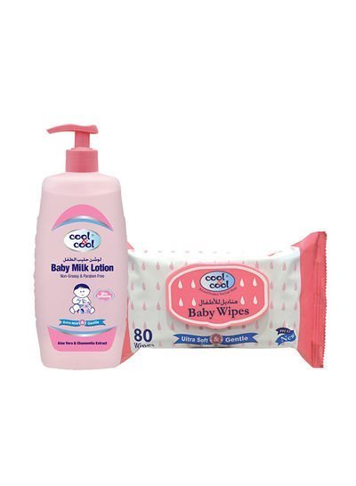 cool & cool Baby Milk Lotion 500ml + Baby Wipes 80’s