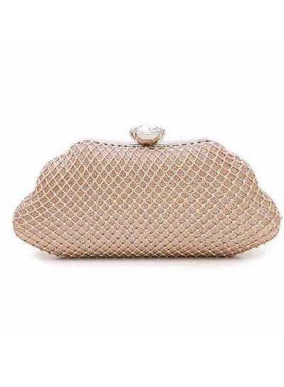 Generic Champagne gold colored wave designed glittering on side diamond on top hand bag for women