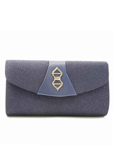 Generic Blue Glittery Flap Clutch Evening Handbag with Long Chain, Handbag for ladies & women