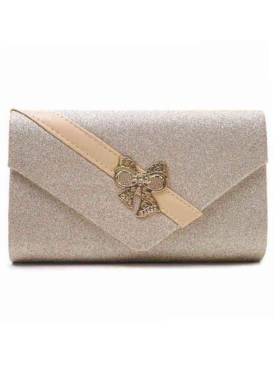 Generic Golden Women’s Glitter Clutch Bag, Flap Bow Tie Golden Design, Women’s Evening Wedding Handbag Purse