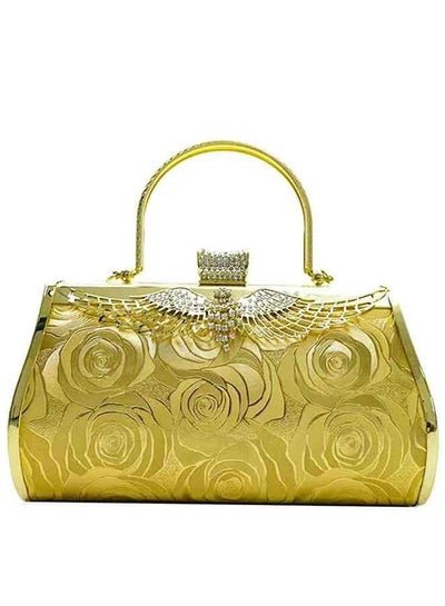 Generic Clutch purse for women, Beautifully designed with flower pattern, Gold
