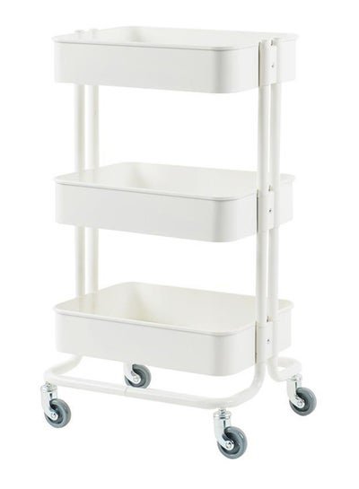 worlkto 3-Tier Utility Cart Storage Rack With Wheels White 45x35x79cm