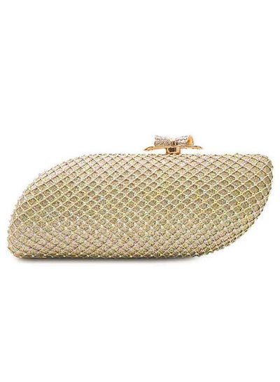 Generic Champagne Gold bow tie top clutch purse for women with metal straps