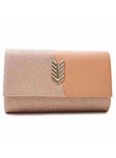 Generic Copper Semi-Glittering, Semi-glossy Shimmering Cruz bag, Chain Strap for Women, Flap Golden Arrow Brooch, Perfect for Wedding Receptions