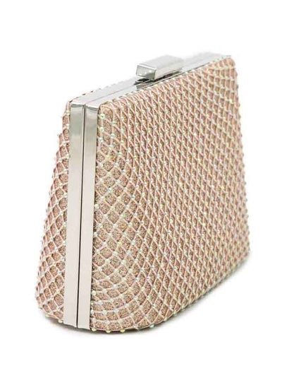 Generic Champagne glittery hand purse for women square shaped with polka dots design