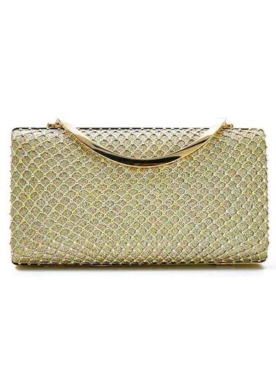Generic Crystal Rhinestone clutch bag for women, metallic Handle, Golden