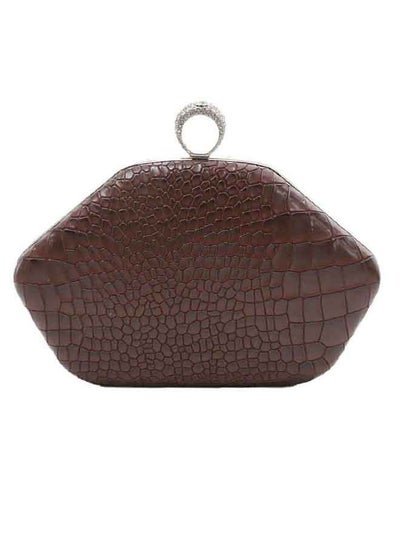 Generic Clutch bag for Ladies With Diamond Embedded Ring Top – Brown