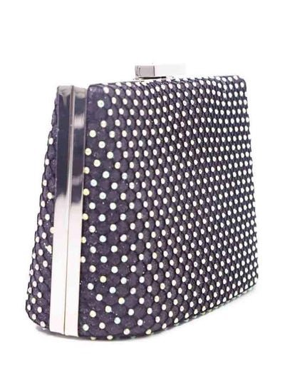 Generic Black colored glittery hand purse for women square shaped with polka dots design