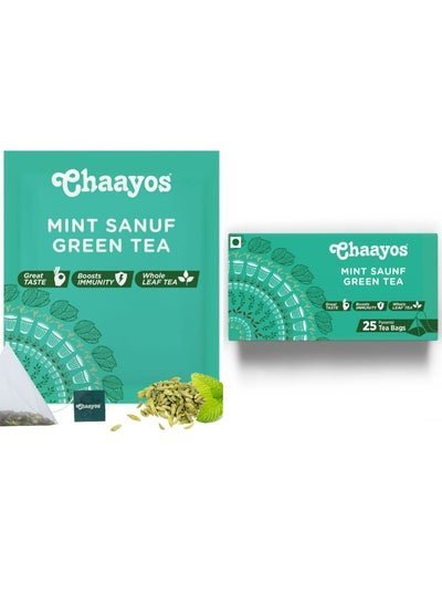 Chaayos Chaayos Green Tea Bags – Mint Saunf 25 Pyramid Tea Bags | Spearmint Tea and Fennel Flavoured Green Tea | Mint Green Tea | Green Tea Leaves | Tea