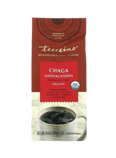 teeccino Mushroom Herbal Coffee Chaga Ashwagandha Medium Roast Caffeine Free 10 oz 284 g